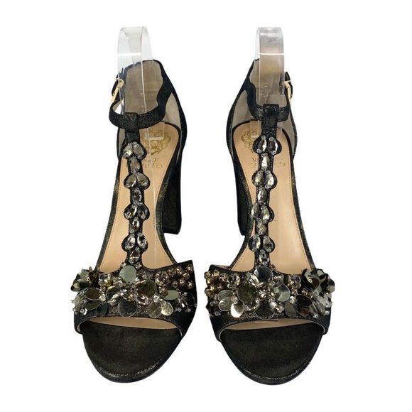 Vince Camuto Serafine Jeweled Suede T-Strap Heels - Picture 15 of 16